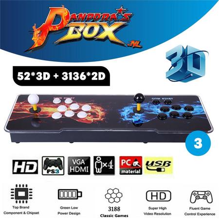 Pandoras Box 12s Full HD 3D/2D 3188 Arcade Console voor 4 spelers - Iron Fist model - Pandoras Box Arcade, Pandora Box console